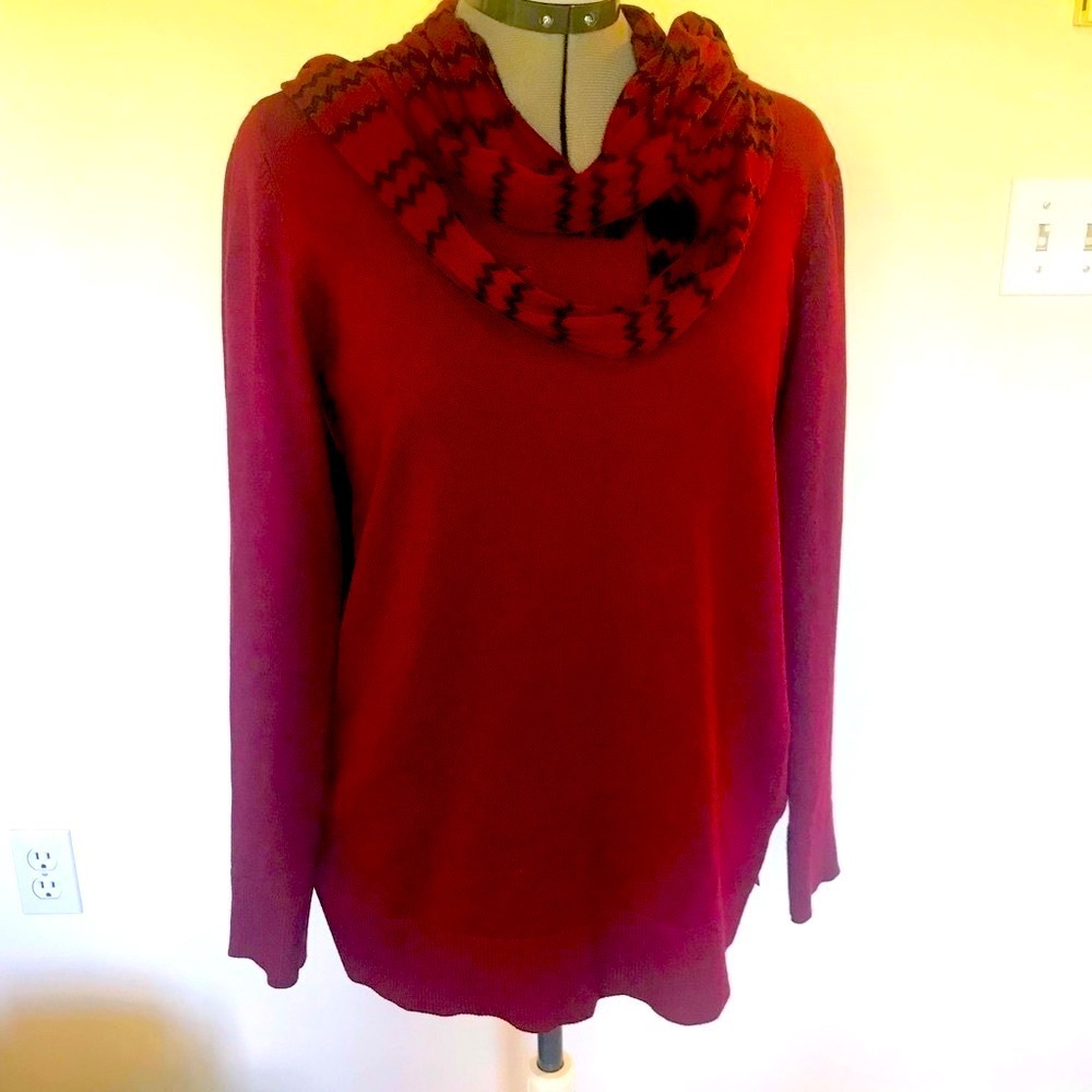 Sweater with scarf detail Womens Burgandy pullover Sweater size large